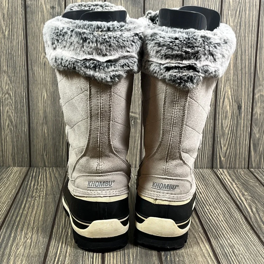 Khombu Emily Suede Winter Boots Wm 11 Gray Faux Fur Trim Lace‎ Up Snow Gorpcore